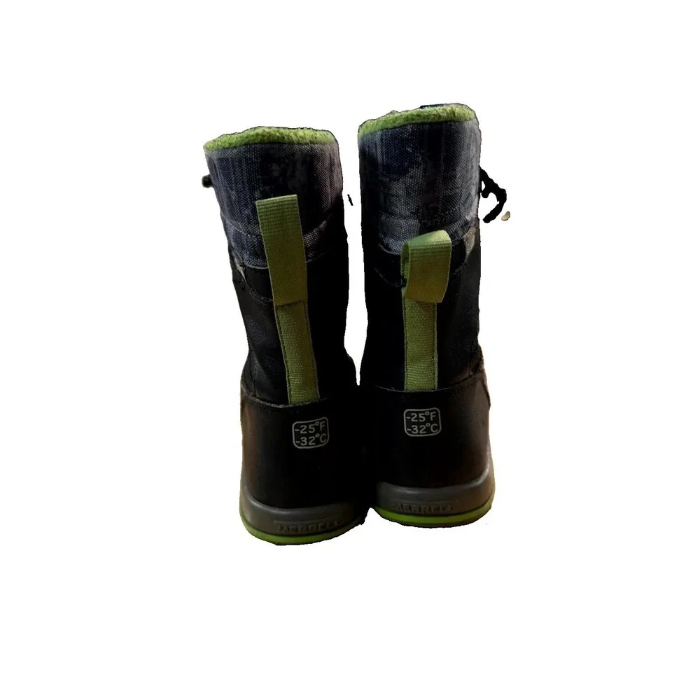 Merrell Snow Bank 2.0 Boys 6 M Boots Black Neon Green Waterproof Snow Boots